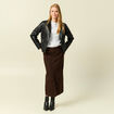 Jupe droite longue en coton marron cognac femme