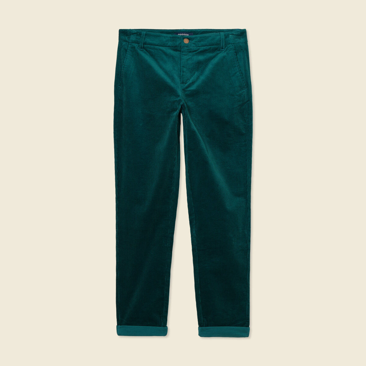 Pantalon chino velours côtelé vert canard femme