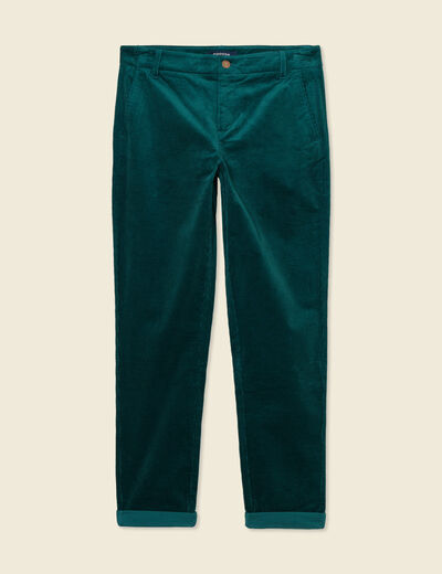 Pantalon chino velours côtelé vert canard femme