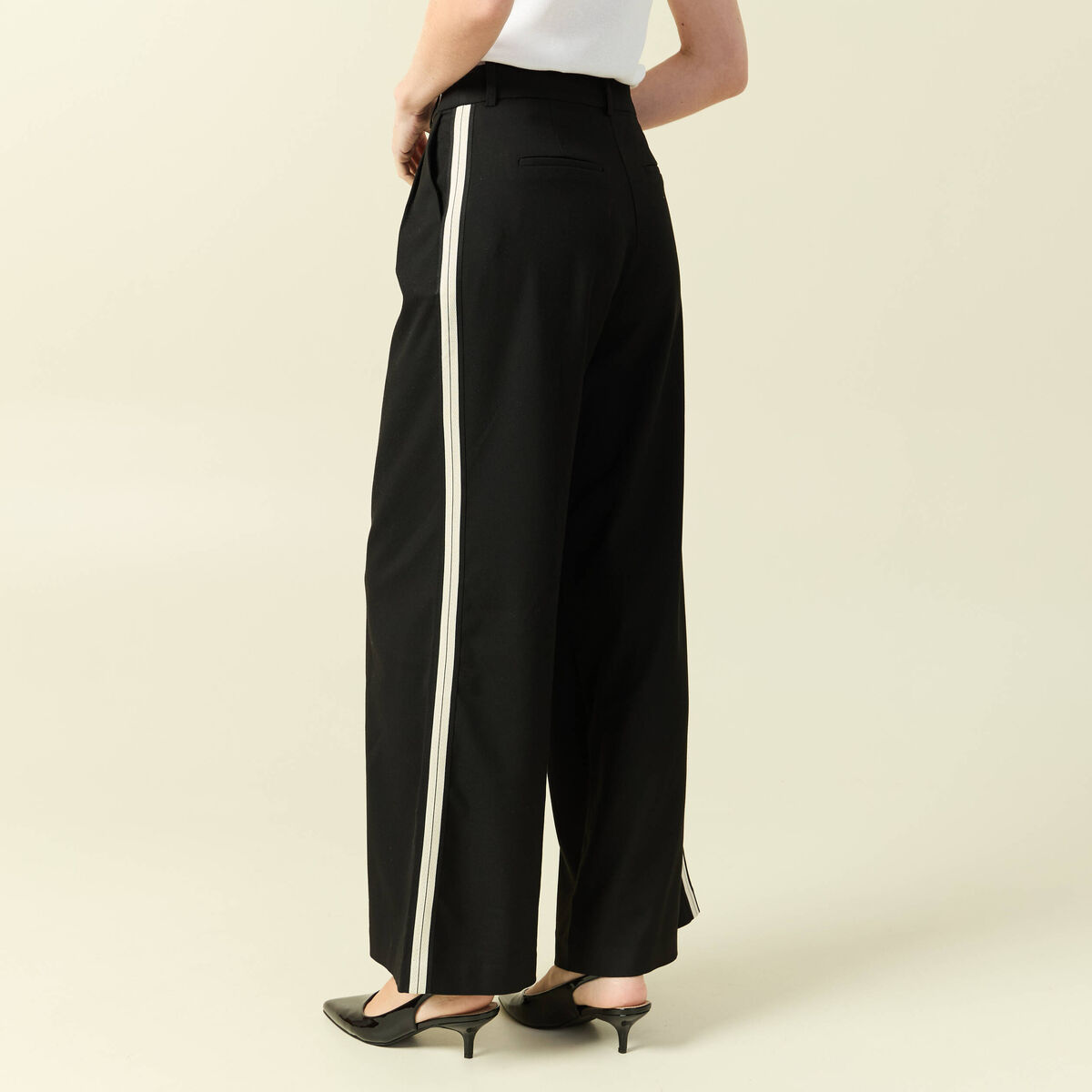 Pantalon large taille haute noir femme