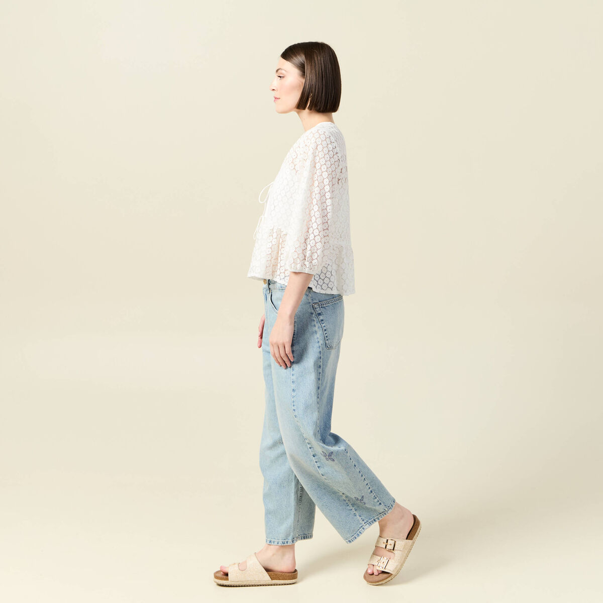 Chemise cintrée courte manches 3/4 ecru femme