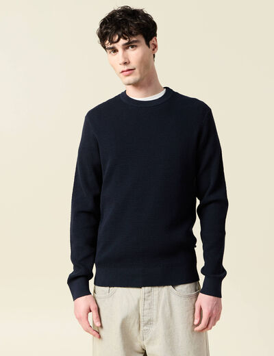 Pull droit manches longues bleu marine homme