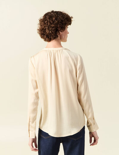 Blouse manches longues satin creme femme