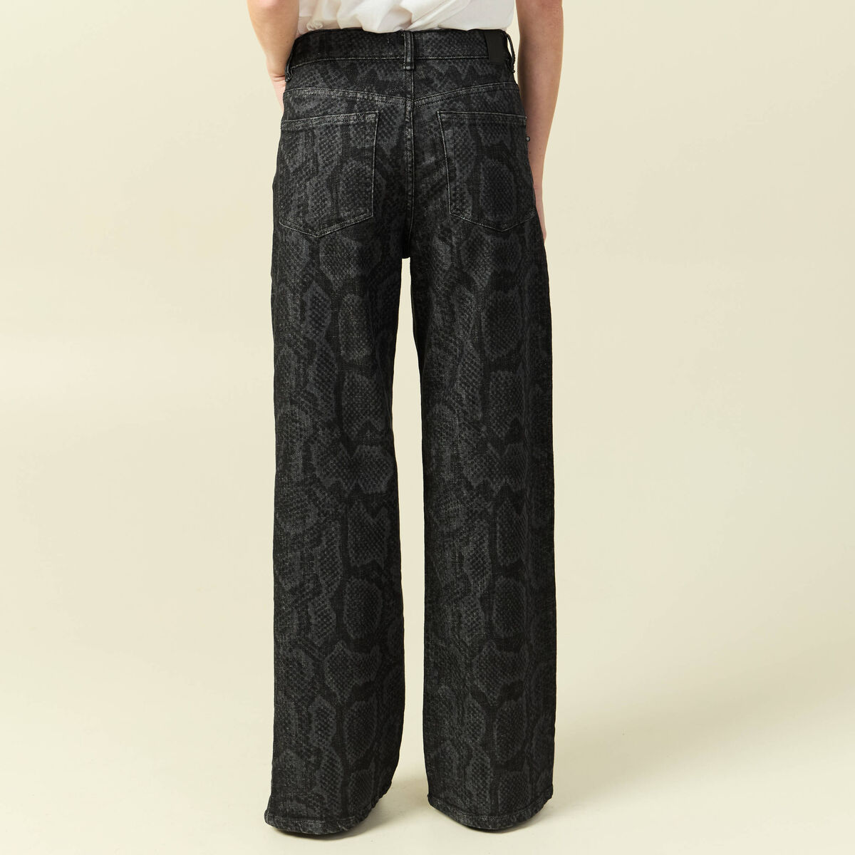 Pantalon wide large taille haute gris fonc&eacute; femme