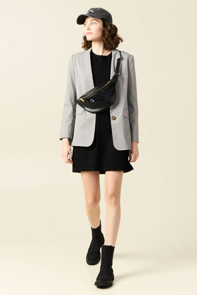 Robe pull droite sequins noir femme
