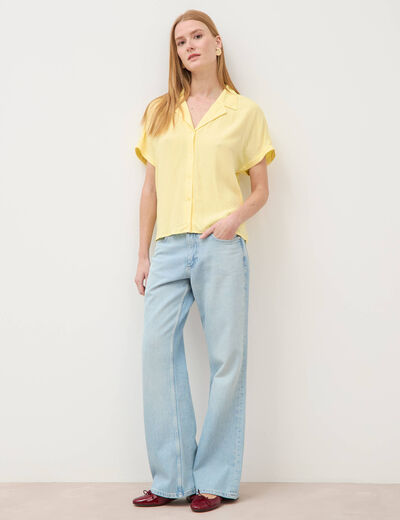 Chemise manches courtes jaune pastel femme