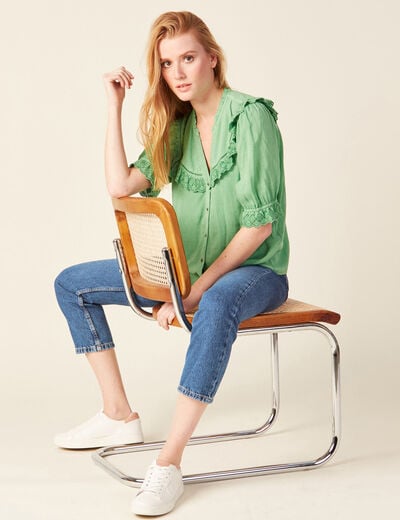 Chemise manches 3/4 vert clair femme
