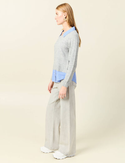Pull manches longues gris clair femme