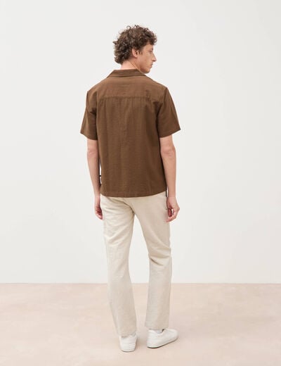 Chemise manches courtes col tailleur taupe homme