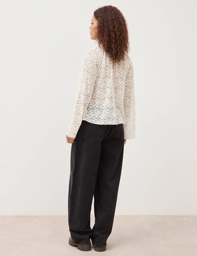 Blouse droite en dentelle ecru femme