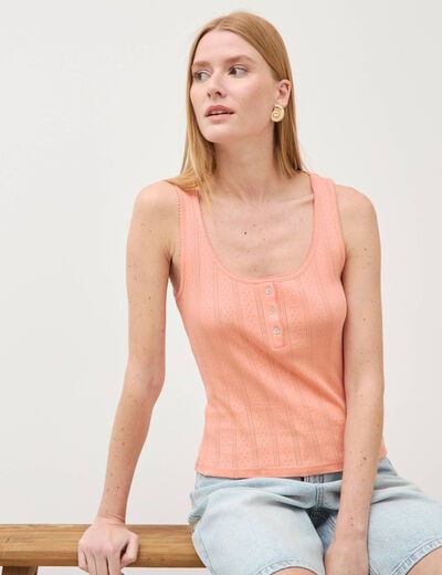 D&eacute;bardeur droit court col rond rose corail femme