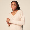 Robe cintr&eacute;e col v manches 3/4 creme femme