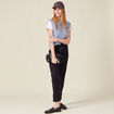 Pantalon carotte ceinturé bleu marine femme