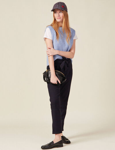 Pantalon carotte ceinturé bleu marine femme