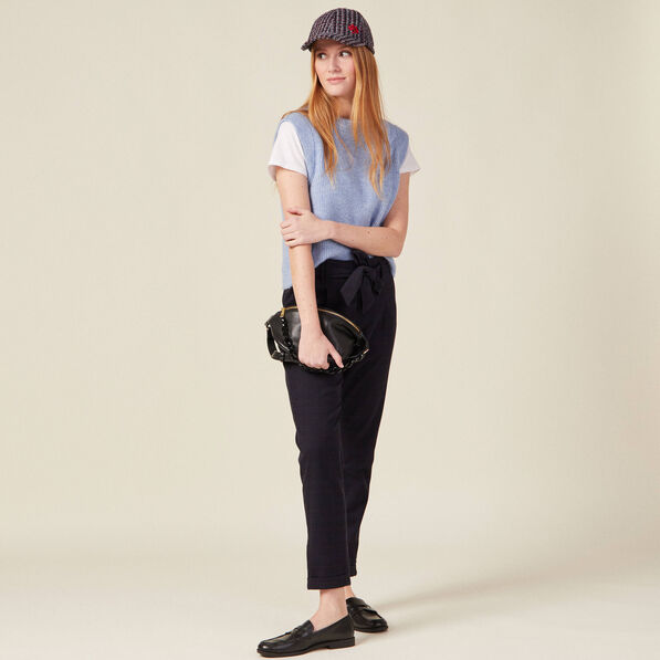Pantalon carotte ceinturé bleu marine femme