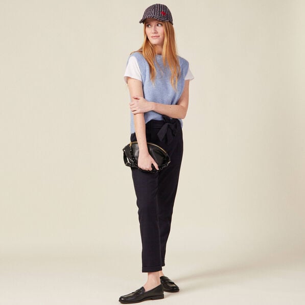 pantalon carotte ceinture bleu marine femme Pantalon carotte ceinturé bleu marine femme