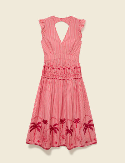 Robe col v manches volantes en coton rouge femme