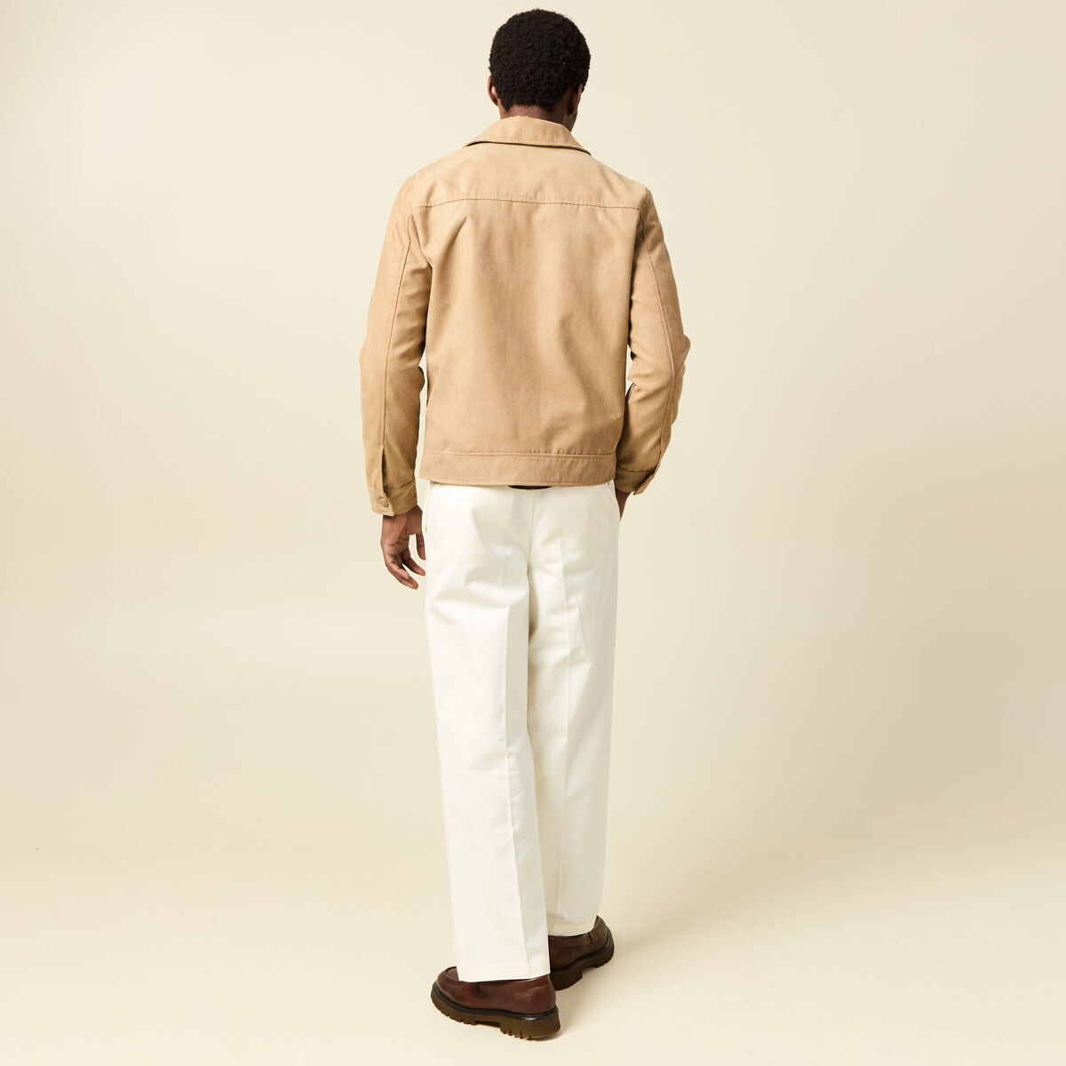 Blouson droit court &agrave; col classique marron homme
