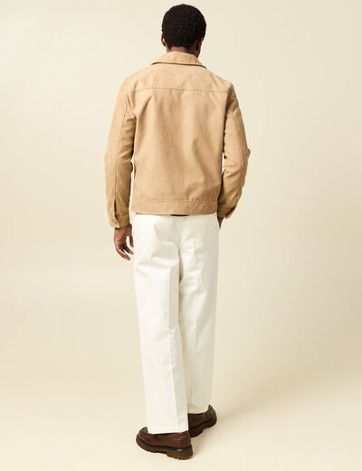 Blouson droit court &agrave; col classique marron homme
