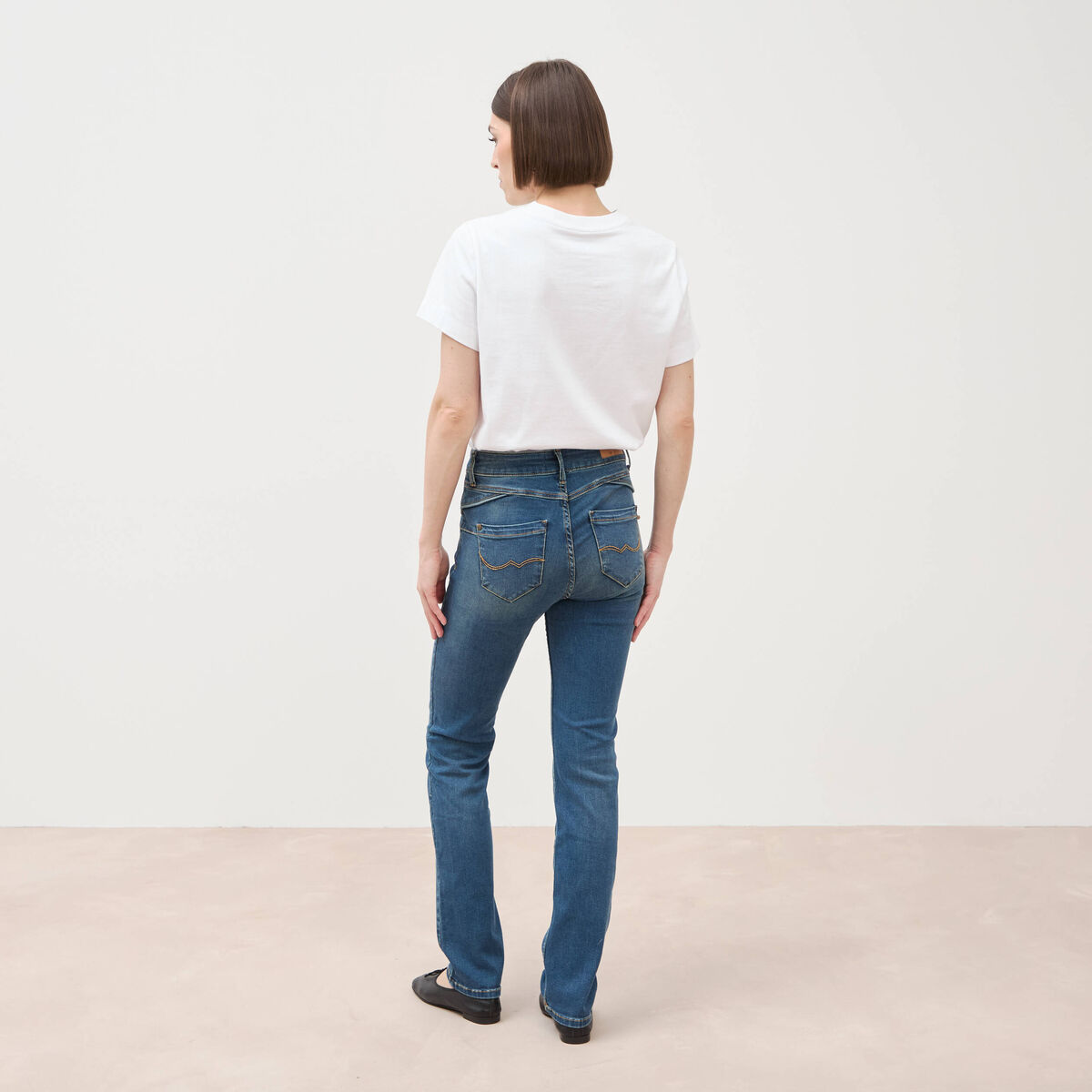 Jeans regular taille haute denim stone femme