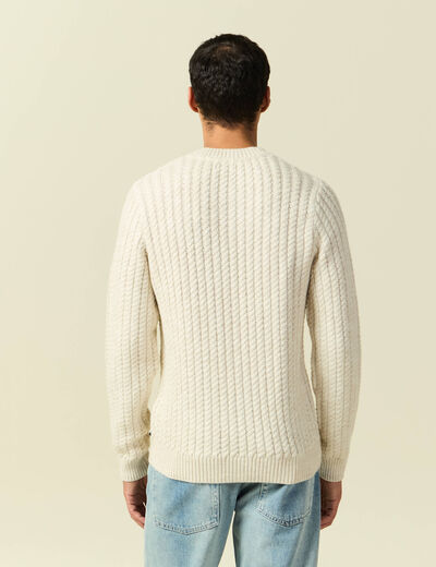 Pull col rond manches longues ecru homme