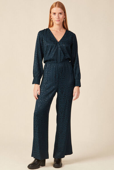 Combinaison pantalon satin bleu canard femme