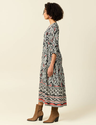 Robe longue évasée noir femme