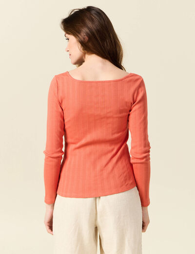 T-shirt manches longues orange corail femme
