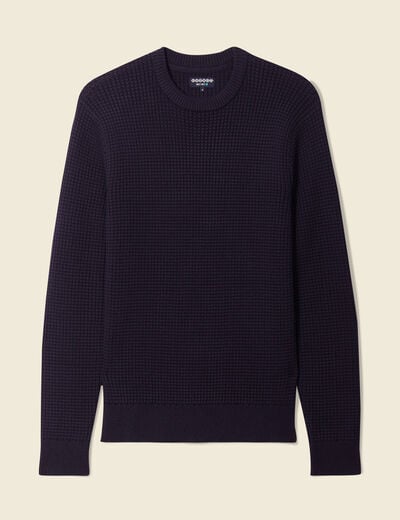 Pull manches longues col rond bleu fonc&eacute; homme