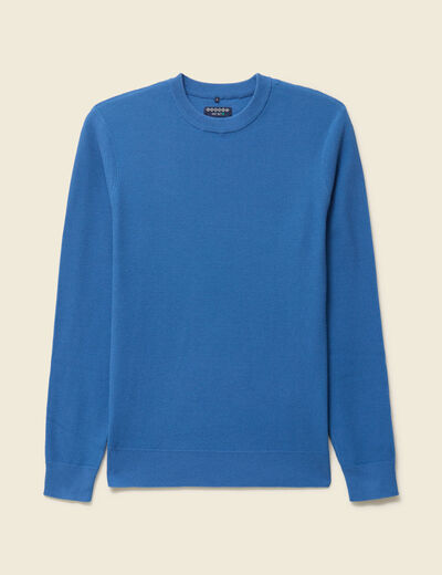 Pull fin col rond manches longues bleu fonc&eacute; homme
