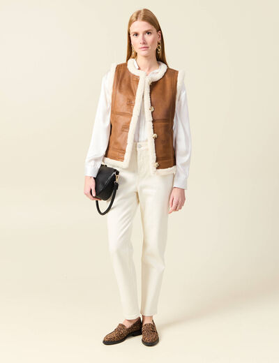 Veste su&eacute;dine sans manches marron femme