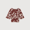 T-shirt brod&eacute; col rond manches 3/4 marron cognac femme