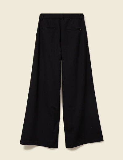 Pantalon large taille haute fluide noir femme