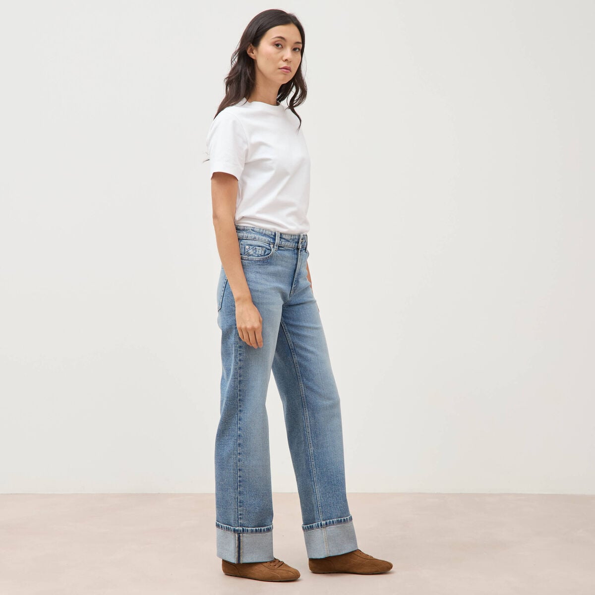 Jeans straight taille standard bleu femme