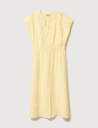 Robe fluide col v manches courtes jaune clair femme