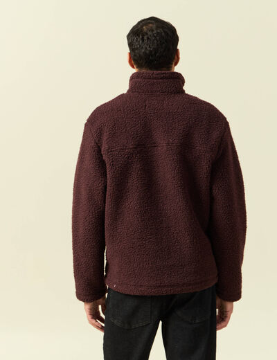 Sweat effet polaire col montant bordeaux homme