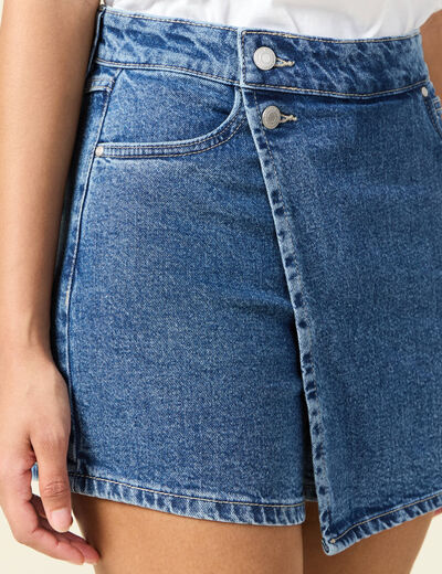 Jupe-short droite en jean denim stone femme