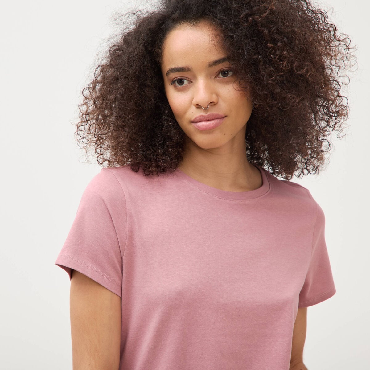 T-shirt cintr&eacute; col rond manches courtes vieux rose femme