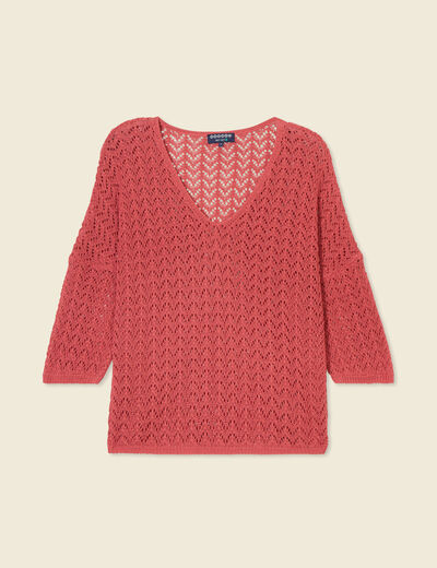 Pull manches 3/4 ajouré vieux rose femme