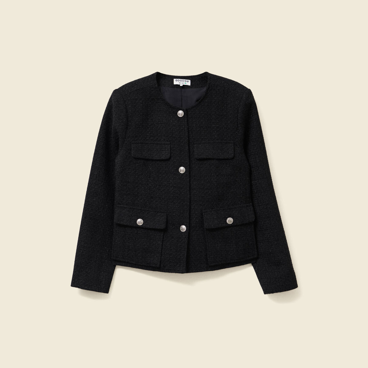 Veste manches longues en tweed noir femme