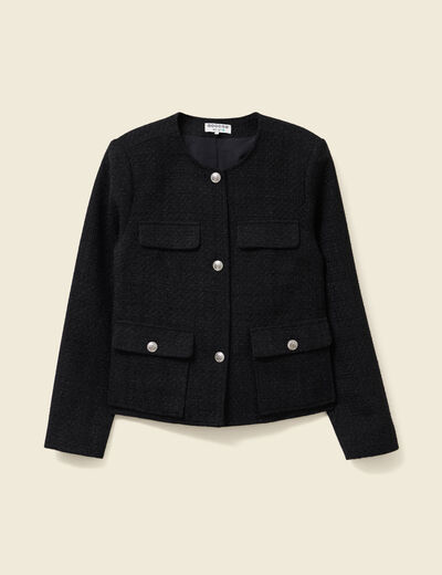 Veste manches longues en tweed noir femme