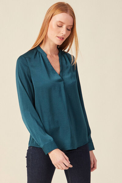 Blouse manches longues bleu canard femme