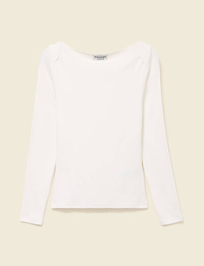 T-shirt ajust&eacute; manches longues ecru femme