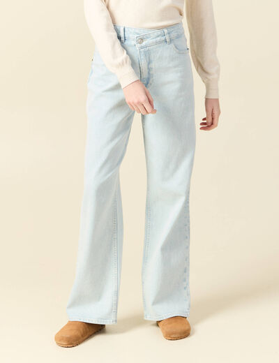 Jeans large taille haute denim snow bleu femme
