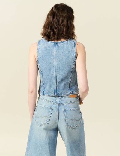 Veston sans manches en jean denim used femme