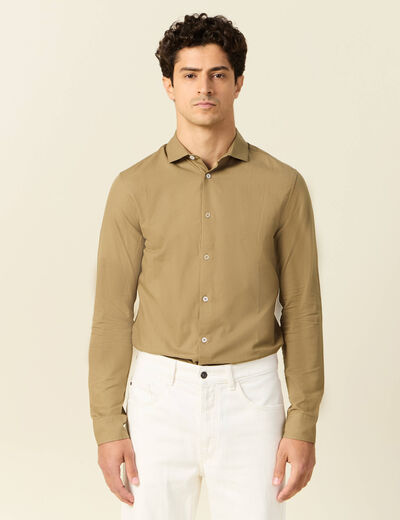 Col cintr&eacute; en coton manches longues marron homme