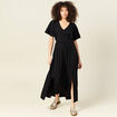 Robe longue évasée fluide noir femme