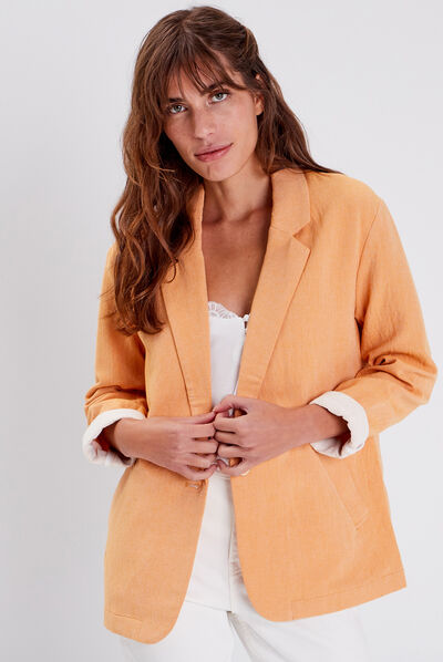 Veste droite manches 3/4 orange femme