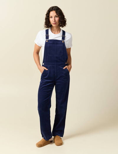 Combinaison salopette en velours c&ocirc;tel&eacute; bleu marine femme