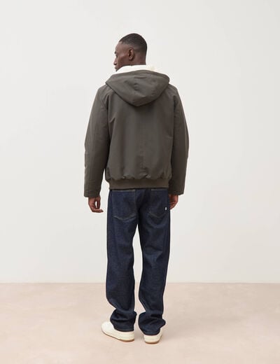 Parka courte &agrave; capuche vert kaki homme